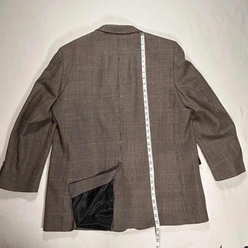 Jos A Bank Blazer Mens 46R Portly Silk Wool Houndstooth Sport Coat Brown Black‎